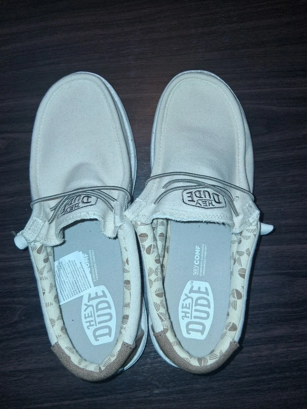 Hey Dude Men’s Slip-On Loafers in Cream with Brown Trim